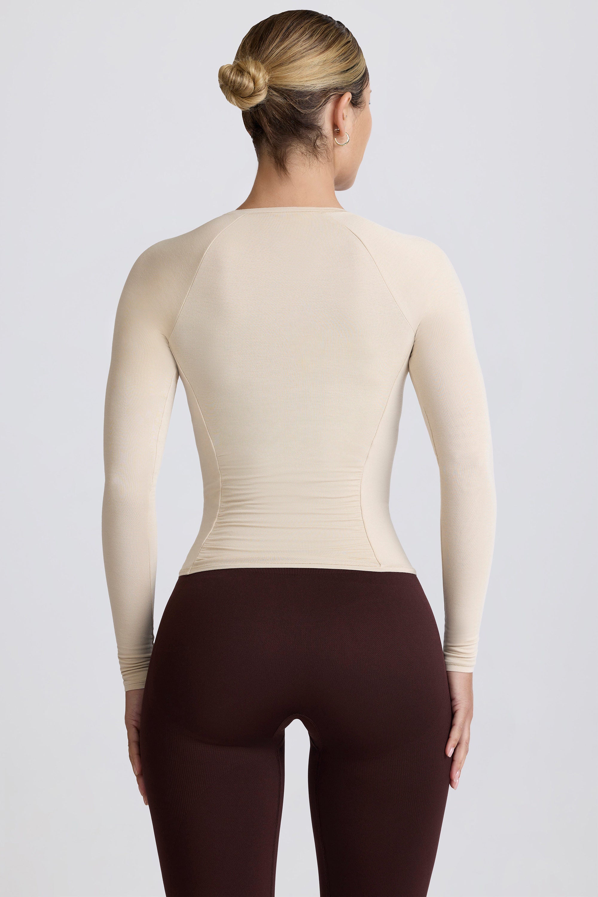 Modal Ruched Long-Sleeve Top in Bone