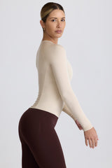 Modal Ruched Long-Sleeve Top in Bone