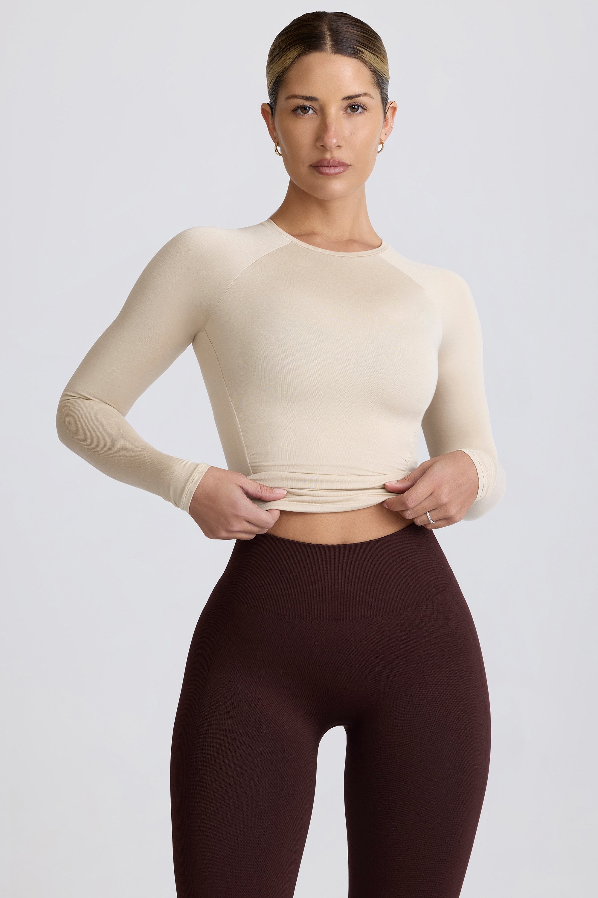 Modal Ruched Long-Sleeve Top in Bone