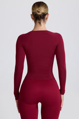 Modal Ruched Long-Sleeve Top in Burgundy