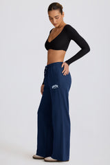Mid-Rise Wide-Leg Joggers in Dark Navy