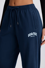 Mid-Rise Wide-Leg Joggers in Dark Navy