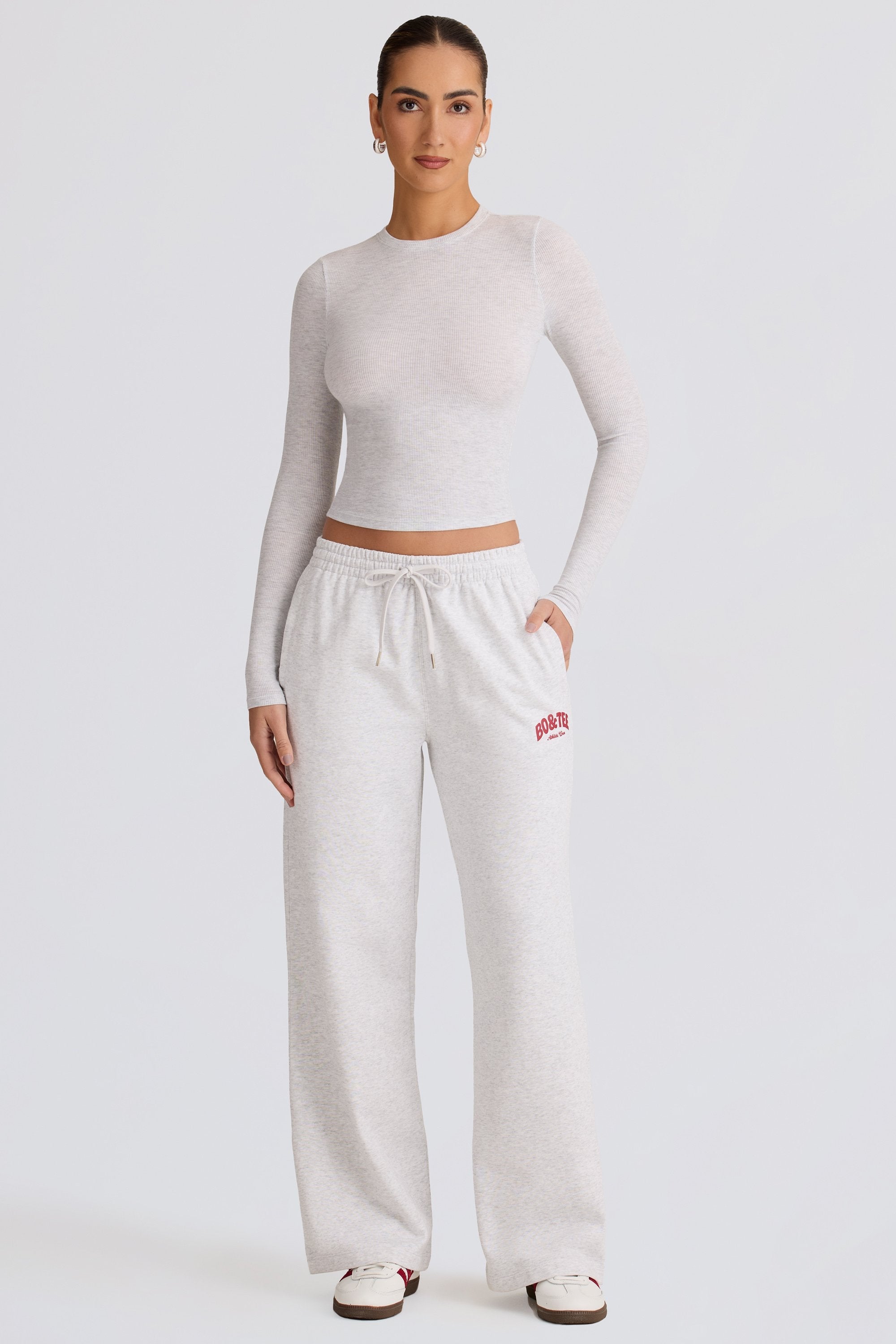 Mid-Rise Wide-Leg Joggers in Grey Marl