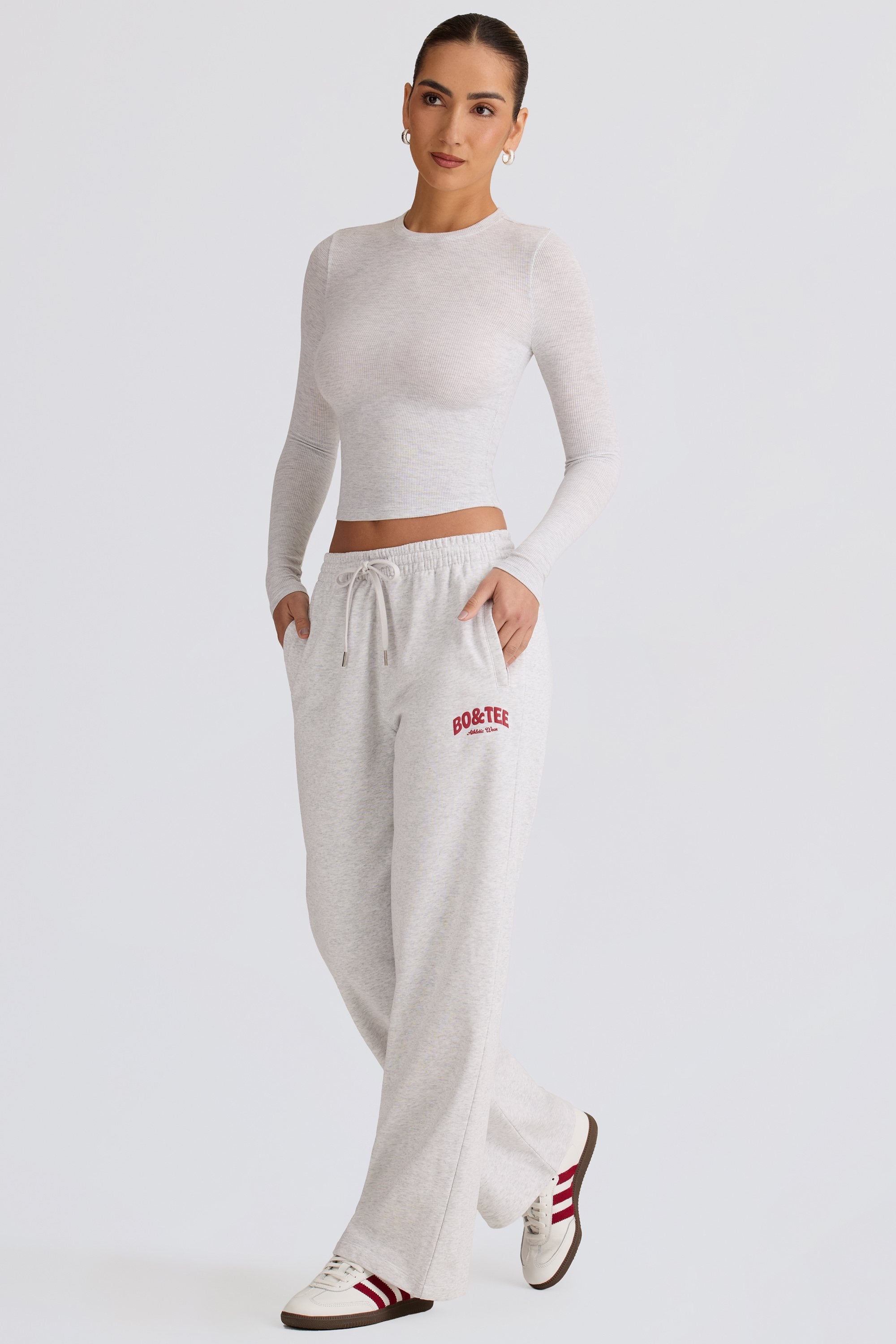 Mid-Rise Wide-Leg Joggers in Grey Marl