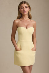 Sweetheart-Neck Strapless Structured Mini Dress in Pastel Yellow