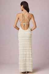 Ruffled Backless Halterneck Maxi Dress in Ivory