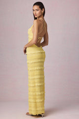 Ruffled Backless Halterneck Maxi Dress in Lemon Yellow