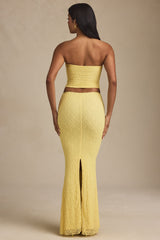 Draped Low-Rise Lace Maxi Skirt in Pastel Yellow