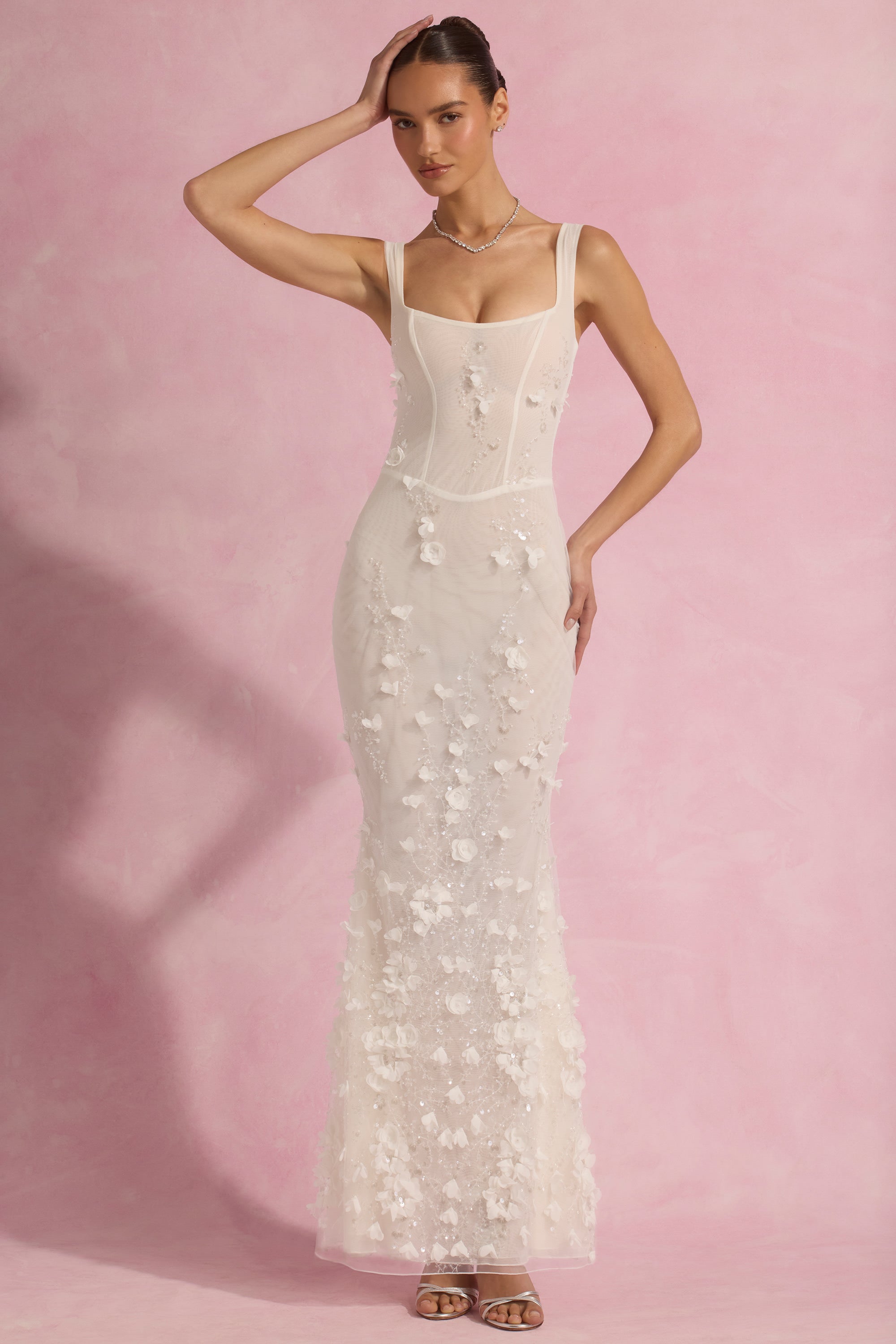 Embellished Fishtail Corset Gown in White