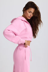 Cropped Zip-Up Hoodie in Baby Pink