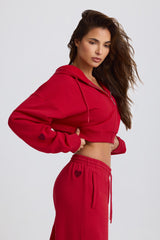 Cropped Zip-Up Hoodie in Hot Red